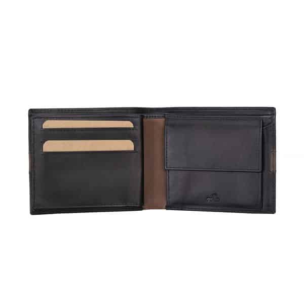 1224 bl w3 Made for our exclusive English Hide Leather Men’s Wallet range – Brown leather wallet with contrasting black trims and a blue demin lining <div> Perfect for storing your notes, coins, cards and ID, and for popping your pocket or bag, this collection proves that function and form can work together with effortless ease. Smart, stylish and perfectly equipped to meet the demands that come hand in hand with everyday life. Lovingly made from 100% English Hide leather and featuring plenty of compartments for your everyday essentials, this collection of wallets are functional and designed to keep your belongings safe and sound </div>