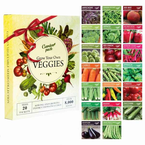 ribbon 5 scaled Go ahead & indulge that ‘green’ thumb! Plant & grow your own vegetables at home using the Garden Pack 20 Vegetable Variety Pack. <strong>What's included:</strong> <ul> <li>20 vegetable varieties - approximately 8,000 veggie seeds;</li> <li><span style="font-size: 16px">Sowing and Growing instructions;</span></li> </ul> <span class="a-list-item"><strong>OUR BEST VALUE GARDENING KIT</strong> to save money, reduce your carbon footprint & celebrate the natural powers of plants with your own vegetable plants & seeds.</span>