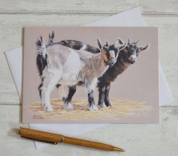 Two Pygmy Goat Kids blank greetings card