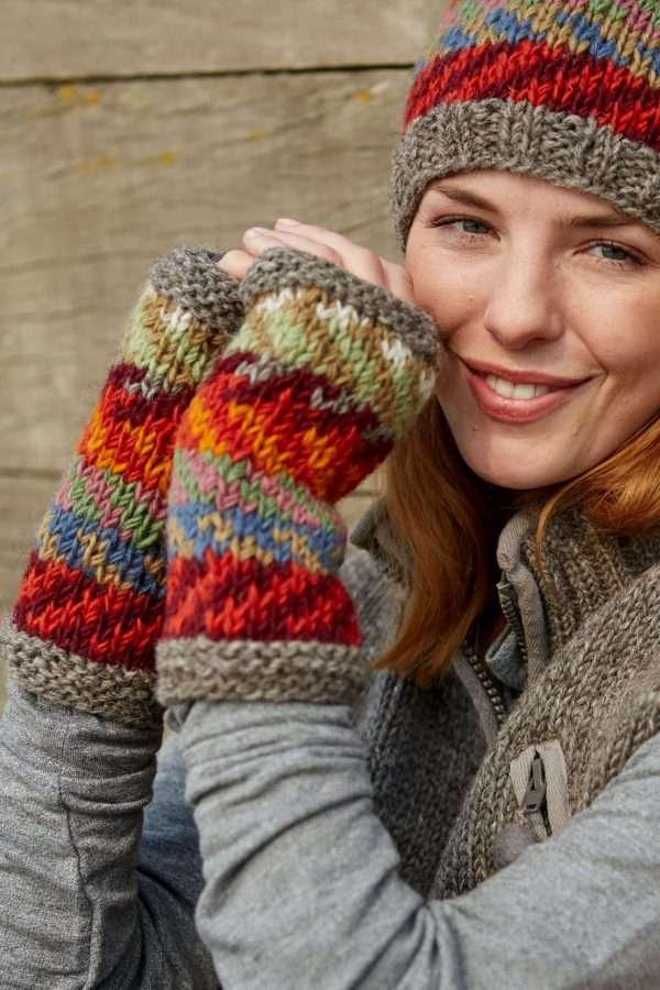 santa fe wrist scaled <p style="text-align: center"><span style="font-size: x-large"><span id="span_description">Santa Fe - a  chevron pattern, knitted in bold, vibrant colours. </span></span></p> <p style="text-align: center"><span style="font-size: x-large">Handknitted handwarmers with a rustic feel. </span></p> <p style="text-align: center"><span style="font-size: x-large">Fleece lined for warmth and comfort</span></p> <h2 id="Sub_Title" style="text-align: center">100% Wool</h2> <ul style="text-align: center"> <li><b>Colours and patterns may vary slightly due to the handmade nature of this product. </b></li> </ul> <div class="row"> <div id="item_price" class="col-sm-12"> <p style="text-align: center"><b>No two items are exactly the same!</b></p> <p style="text-align: center"><b> Bobble Hat available in this pattern.</b></p> <p style="text-align: center">All colours are represented as closely as possible, we cannot guarantee 100% accuracy.</p> <h1 style="text-align: center"><strong>FREE P&P</strong></h1> </div> </div>