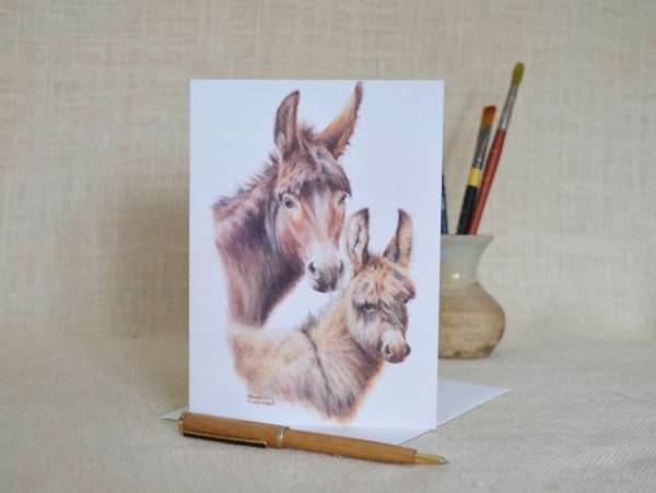 Donkey and foal art head studies greetings card.