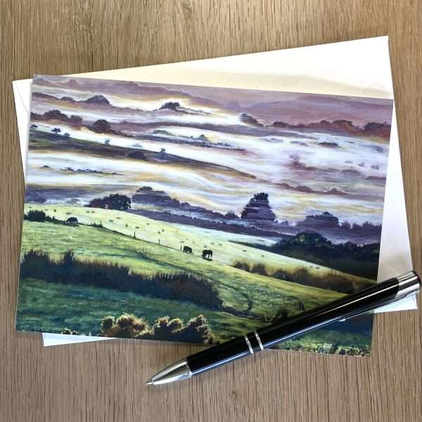 Valley Mist Dorset Valley Mist. Quality printed blank card from original art by Marion Spencer.